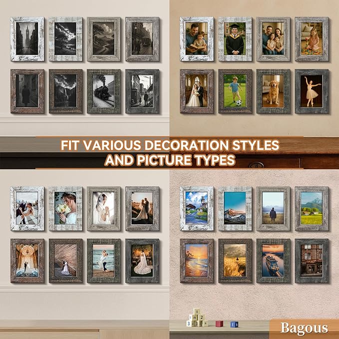 5x7 Picture Frames Set of 8, Vintage Rustic Farmhouse Industrial Style Photo - Image 2