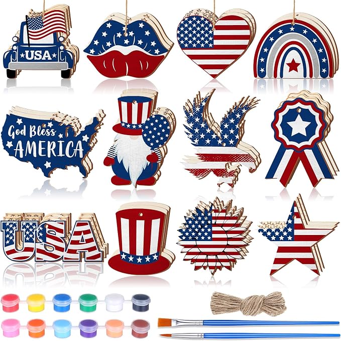 JellyArch 36 Pcs 4th of July Crafts Patriotic Wood Cutouts by JellyArch