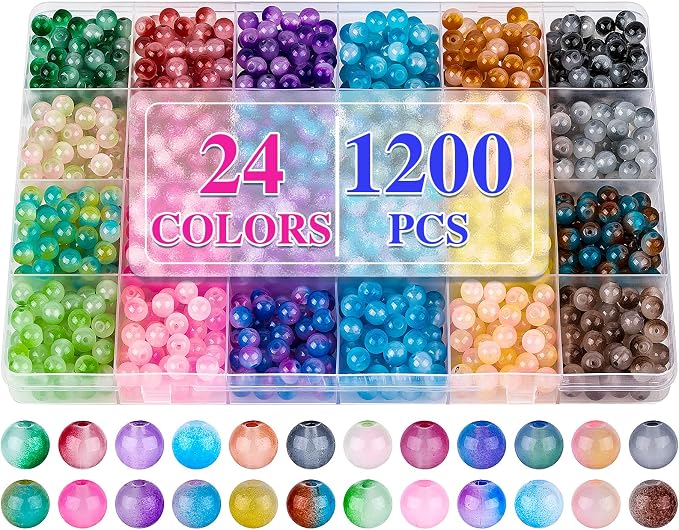 XSEINO About 1200+ PCS 6mm Double Colors Style Glass Beads Bracelet Making Kit by XSEINOiscreating%EF%BC%81