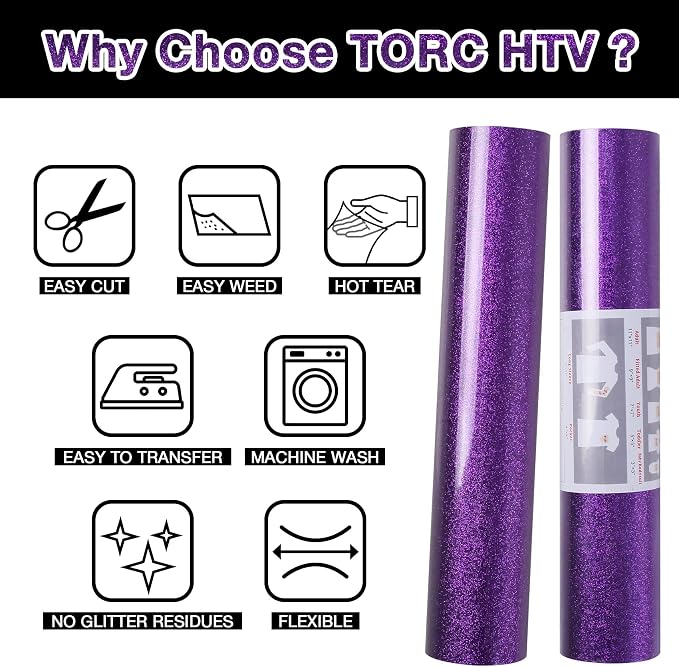 TORC Purple Glitter HTV Heat Transfer Vinyl Roll 12 inch x 20 ft Sparkly Iron - Image 4