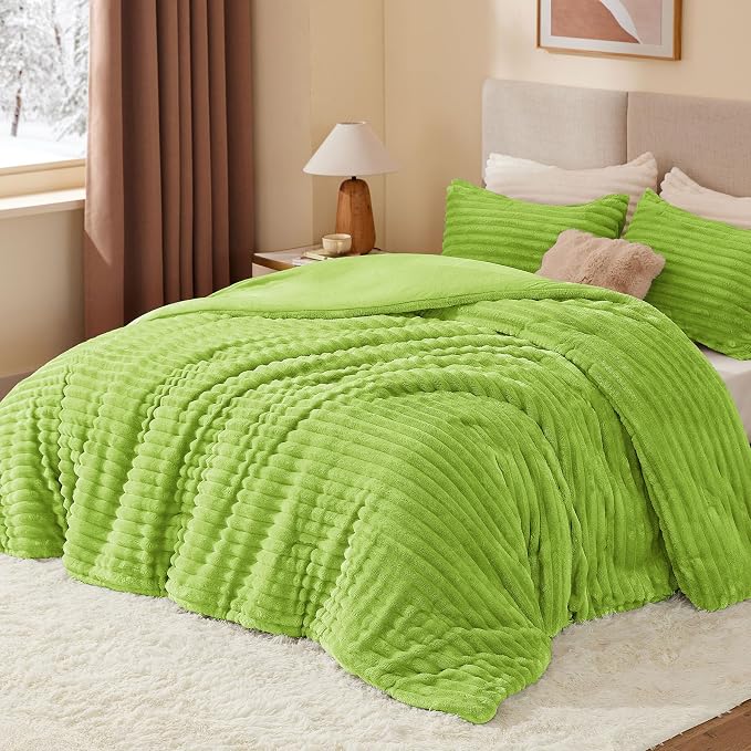 BEDELITE Fleece King Comforter Set -Super Soft & Warm Fluffy Dark Citron Bedding - Image 2