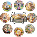 UPINS 8 Pieces Easter Diamond Art Coasters, Bunnies Diamond Art Coaster by UPINS