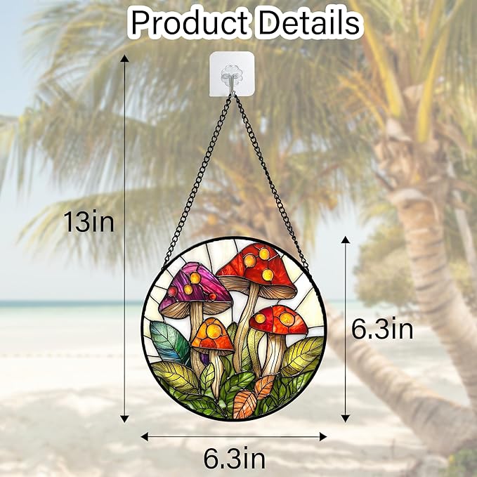 DASTOLL Stained Glass Window Hanging, Mushroom Leaves Suncatcher - Image 7