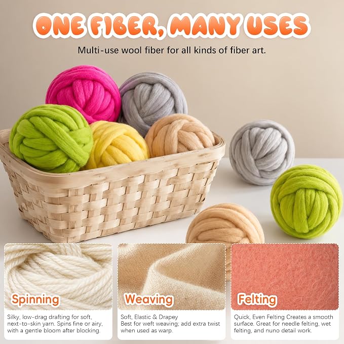 1.76oz Wool Roving: Needle Felting Wool White Roving Wool Felting Supplies Pure - Image 5