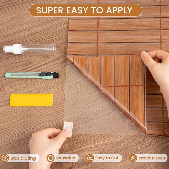 DKTIE Wooden Blinds Pattern Decorative Window Privacy Film, Sun Blocking Heat - Image 7