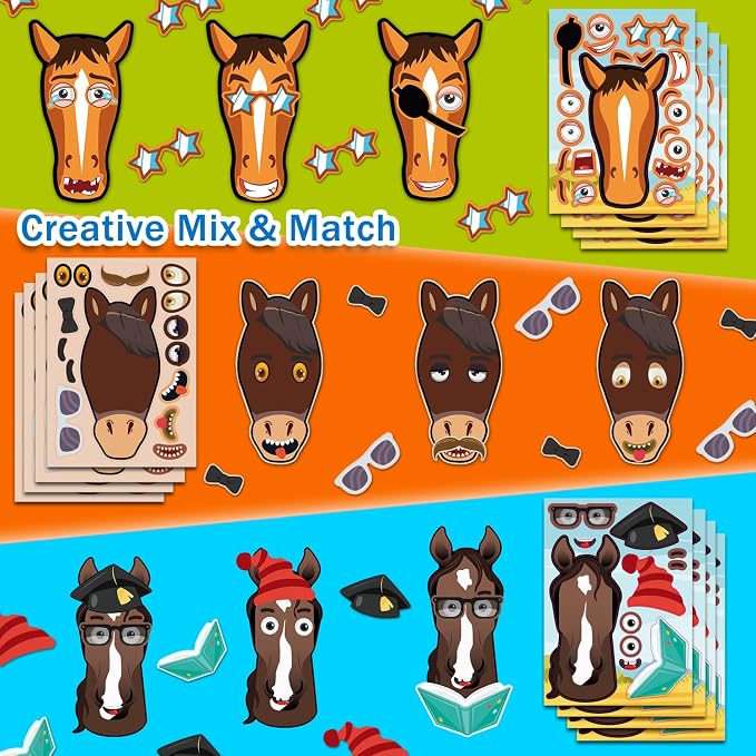 Aowplc 48 Pcs Make A Horse Sticker Sheets Mix and Match - Image 4