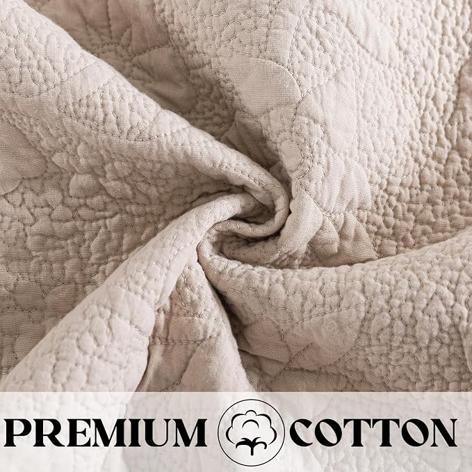 Brandream Khaki Cotton Quilt Set King Size Vintage Cottage Floral Vine Bedding - Image 5