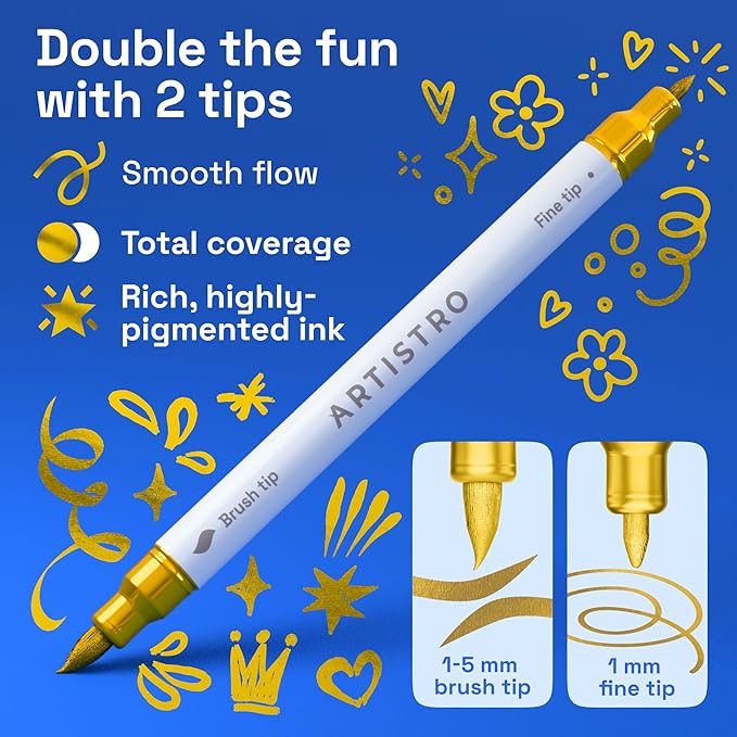 ARTISTRO 5 Gold Acrylic Paint Markers - Image 2