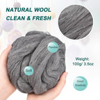 uxcell Needle Felting Wool, 3.5 Oz Nature Fibre Wool Yarn Roving - Image 2