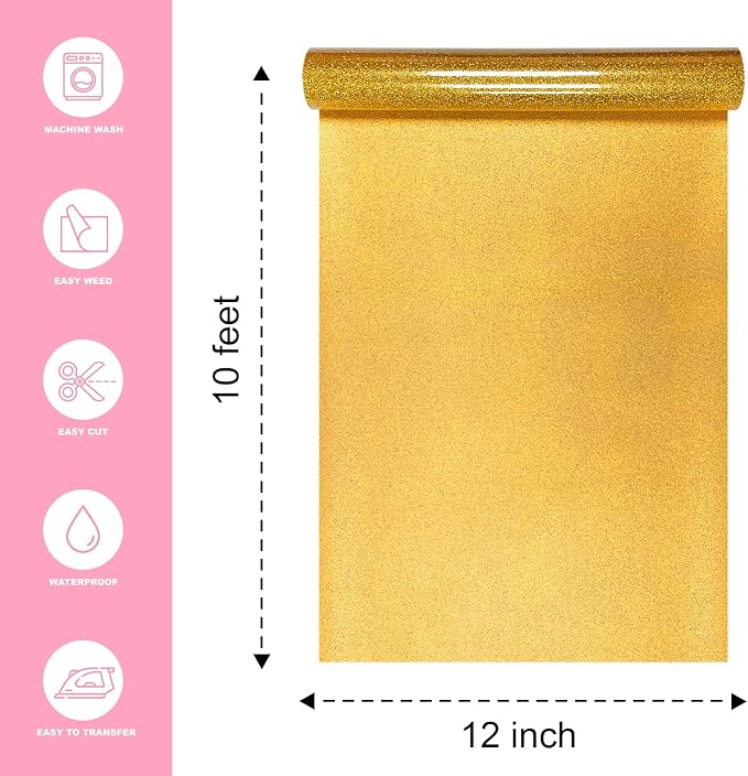 Golden Glitter Heat Transfer Vinyl, Glitter Iron-On - Image 2
