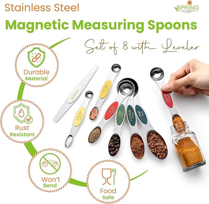 Spring Chef Stainless Steel Magnetic Measuring Spoons Set of 8 - Image 2