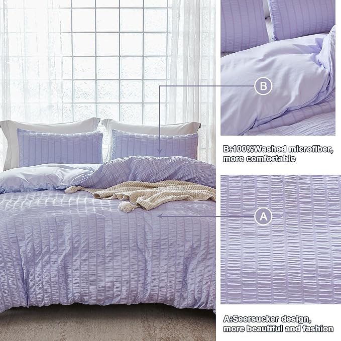 AveLom Lavender Purple Seersucker Duvet Cover Set Queen, 3 Pieces, Ultra Soft - Image 5