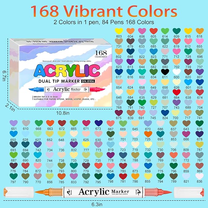 168 colors Acrylic Paint Markers, 84 Pack Direct Liquid Soft Brush acrylic - Image 5
