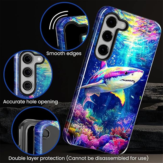 for Samsung Galaxy S23 Plus Case, Colorful Ocean Sharks Pattern Glossy 2 in 1 - Image 5