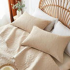WURUIBO Beige Quilt Set King/Cal King Size, Embossing Microfiber Bedspreads - Image 4
