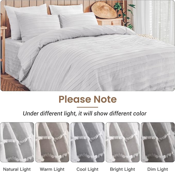 NEXHOME PRO Duvet Cover Queen, Light Grey 3 Pieces Boho Tufted Duvet Cover Set - Image 8