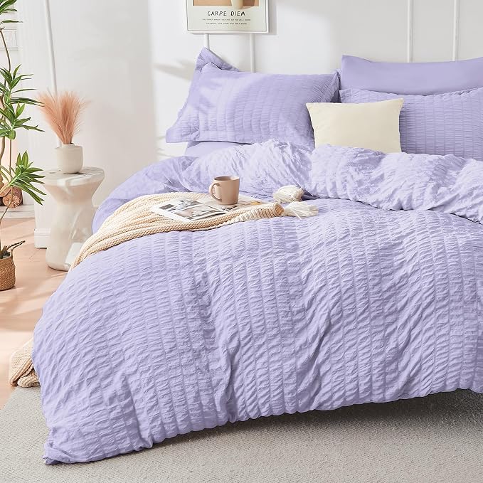 HYMOKEGE Light Purple Twin Comforter Set Seersucker 5 Pieces, All Season Luxury - Image 2