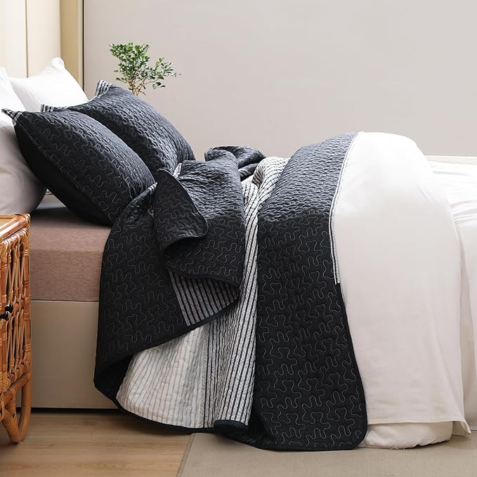 Litanika California King Quilt Set Black White Grey - Image 2