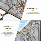 Stained Glass Window Privacy Film: Non-Adhesive Sun and Landscape Mosaic Design - Image 6