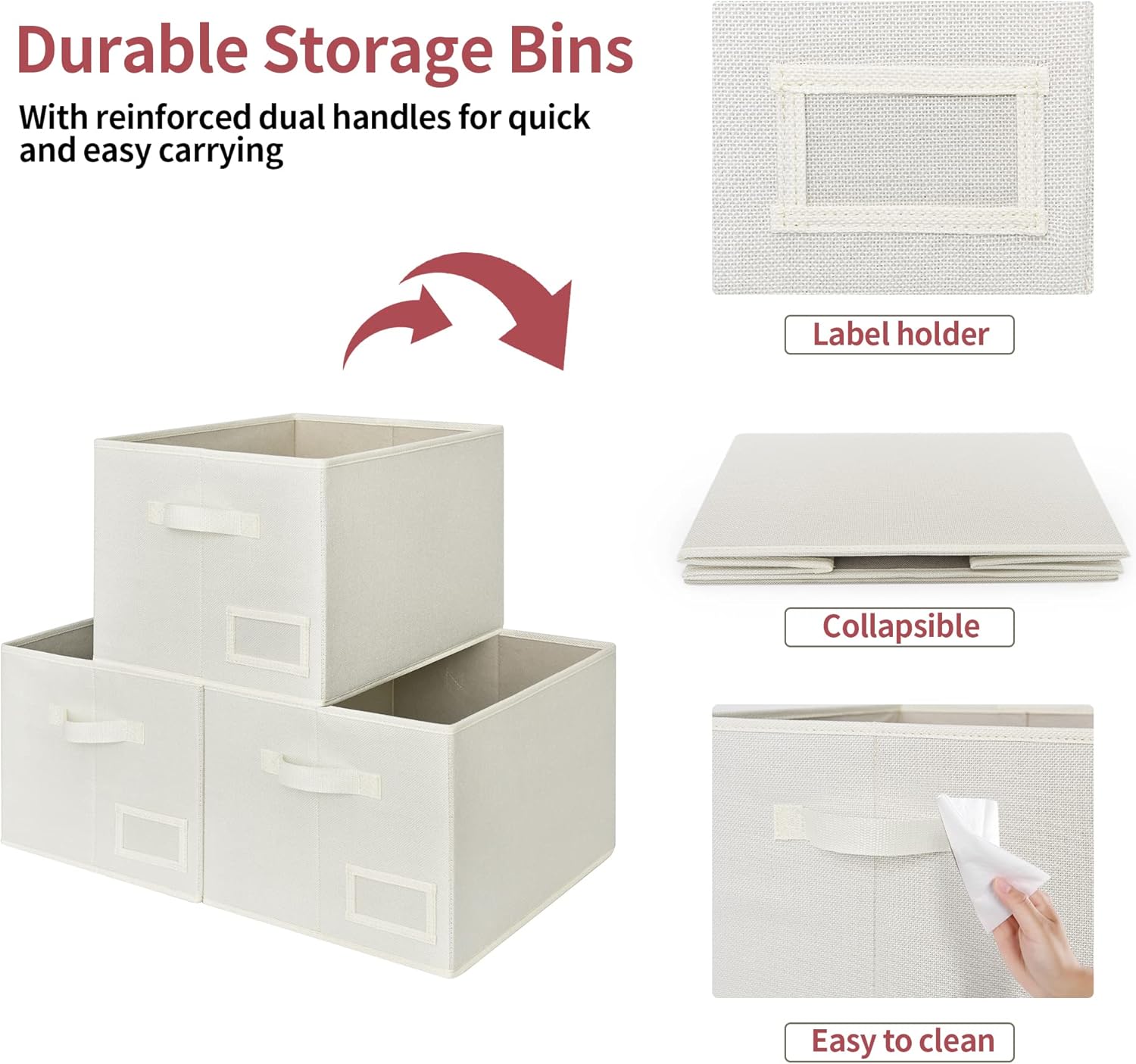 GRANNY SAYS Cloth Storage Bin with Label Holder, Closet Organizers and Storage Shelves, Sweater Storage Boxes for Closet Room, Storage Baskets for Organizing, Pearl White, Extra Large, 3-Pack