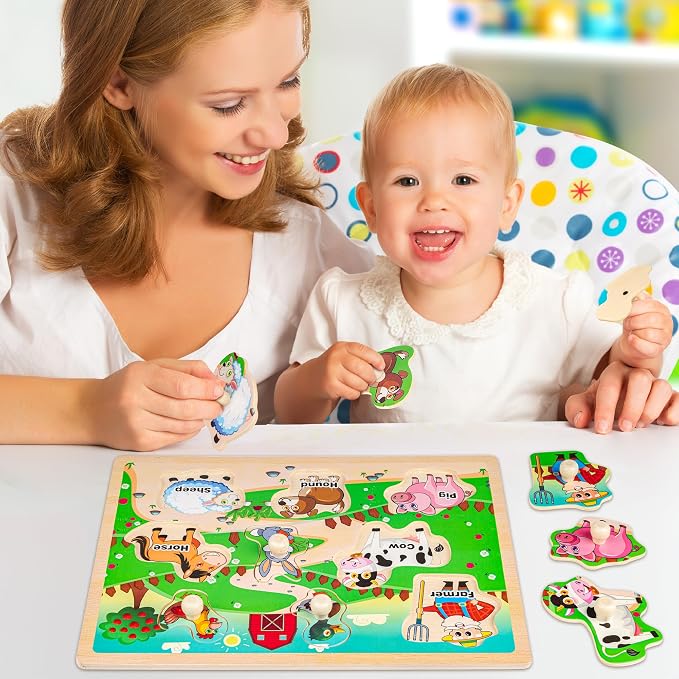 SYNARRY Wooden Puzzles for Toddlers 1-3, 6XSET Animals Puzzles for Toddlers 2-4 - Image 6