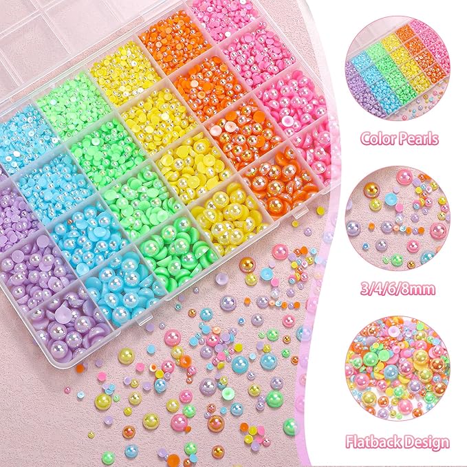 9000Pcs 3-8mm Pink Yellow Orange Flatback Pearls - Image 3