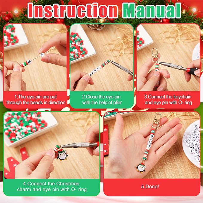 Tondiamo 2823 Pcs Christmas Bead Keychain DIY Craft Making Kit Christmas Key - Image 2