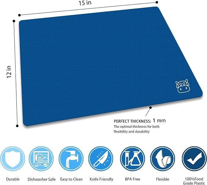 ZVP Plastic Cutting Boards for Kitchen, Flexible Cutting Mats, Gradient Blue - Image 3