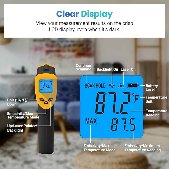 Etekcity Infrared Thermometer Laser Temperature Gun 774 | Cooking, Pizza Oven - Image 6