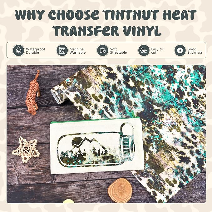 Tintnut Turquoise Cowhide Heat Transfer Vinyl Roll, easy cut & weed, stretch - Image 3