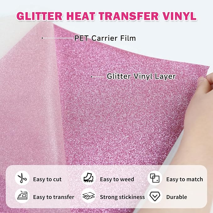 TUMIYA Pink Glitter Heat Transfer Vinyl HTV Roll - Image 3