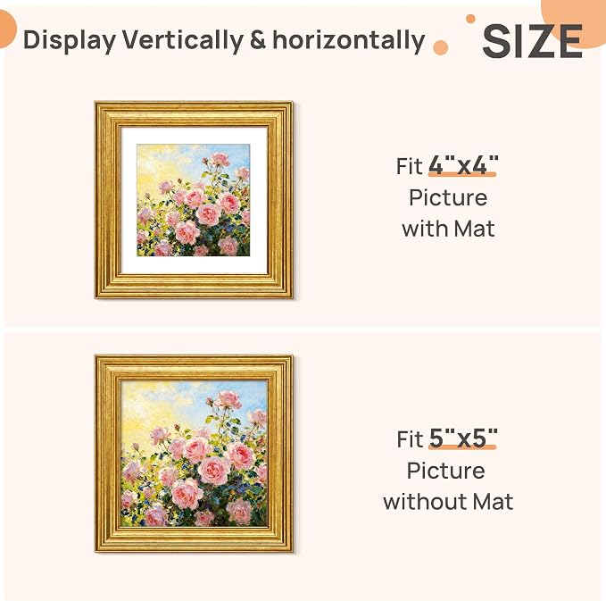 upsimples 5x5 Picture Frame, Vintage Frames Decor, Wall or Tabletop Display - Image 2