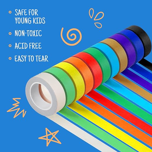 Craftzilla Arts and Crafts Kit for Kids – 11 Colored Masking Tape Rolls - Image 6