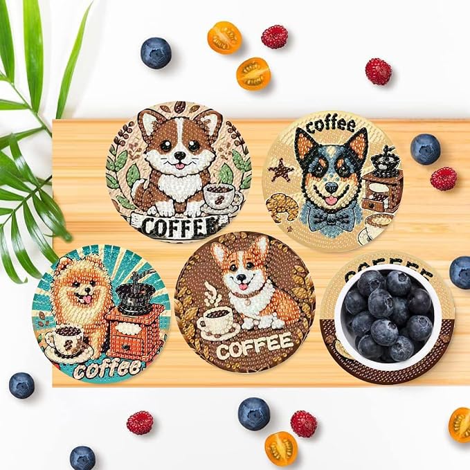 Clendo 8 PCS Coffee Dog Diamond Art Coaster Kits - Image 4