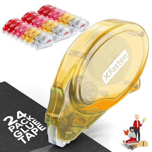 XFasten Double Sided Tape for Scrapbooking, 8mm x 30ft 24-Pack Multicolor by XFasten