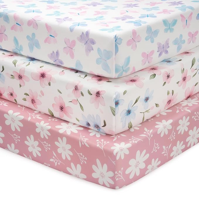 Baby Crib Sheets Girl, 3 Pack Toddler Bed Sheets Fit by FIEMOL