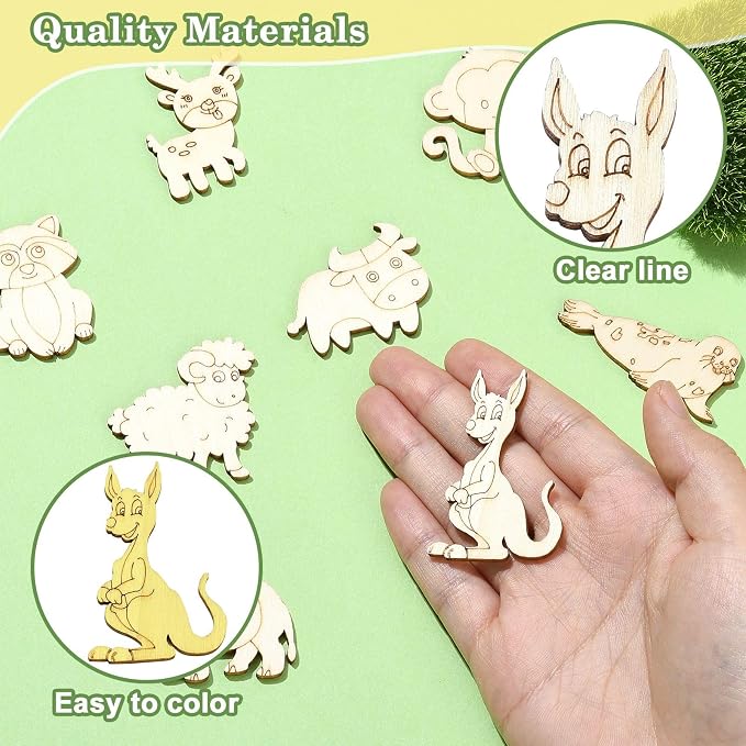 100 Pcs Unfinished Wooden Animal Cutouts Cute Blank Wood Slices - Image 3