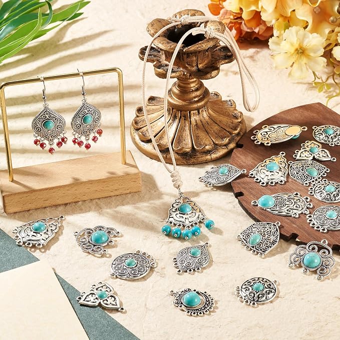 27Pcs Alloy Synthetic Turquoise Chandelier Component Links Charms, Vintage - Image 3