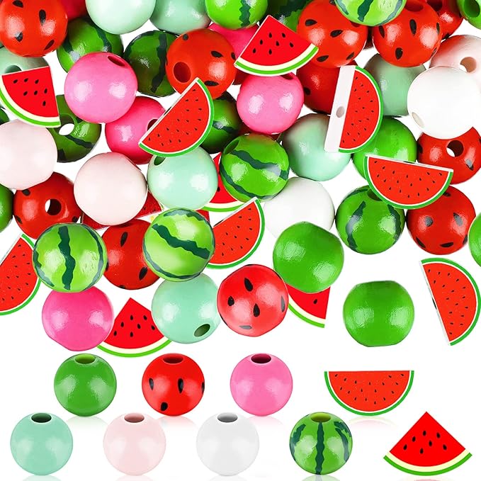 Qunclay 200 Pcs Summer Watermelon Wooden Beads Multi Colored Wooden Beads Bulk by Qunclay