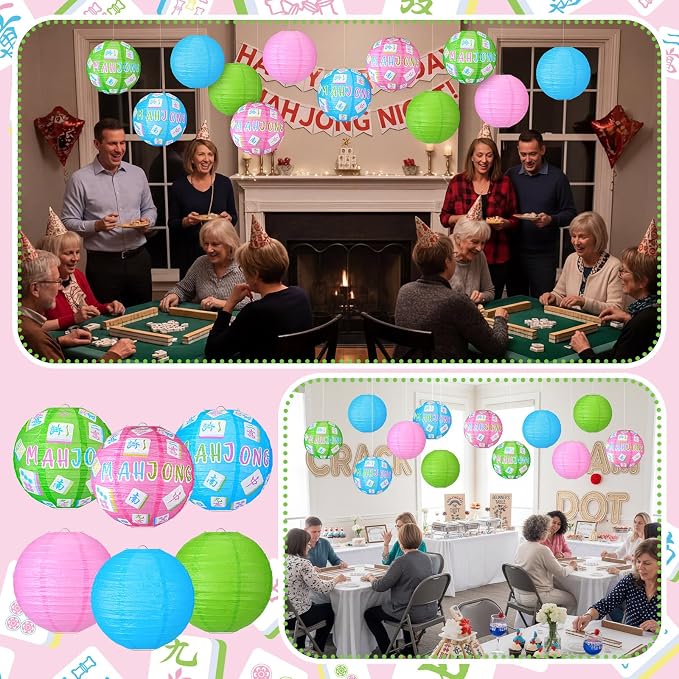 Panelee 12 Pcs Mahjong Party Decorations Mahj Theme Hanging Paper Lanterns - Image 6