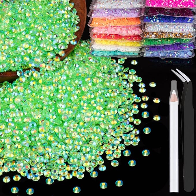 4000pcs 4mm Resin Rhinestones Bulk, Transparent Grass Green AB Flatback Round by BELLEBOOST