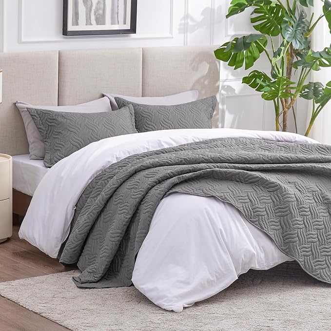 Love's cabin Quilts for Queen Bed Grey Bedspreads Bedding Set - Image 2