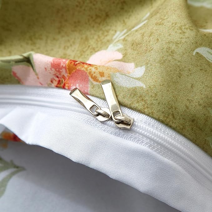 mixinni Duvet Cover Queen Size, Long Staple Cotton Reversible Green Floral - Image 6