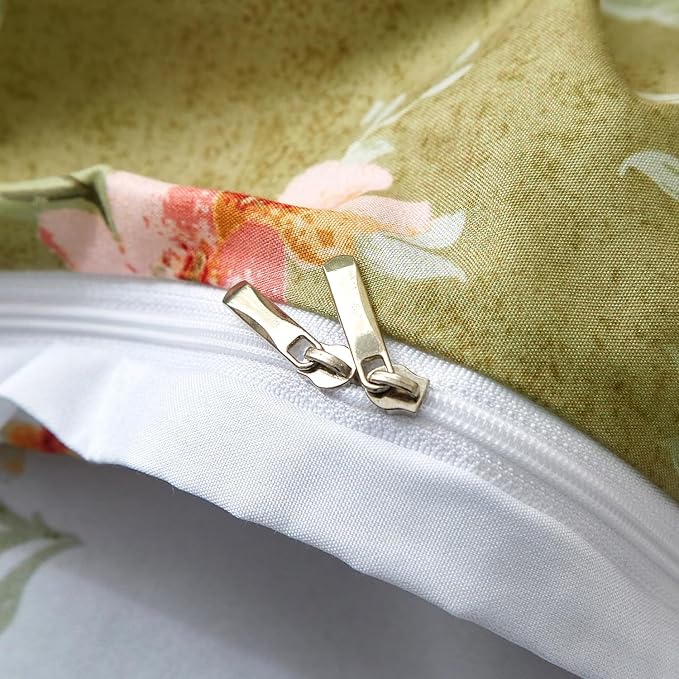 mixinni Duvet Cover King Size, Long Staple Cotton Reversible Green Floral Duvet - Image 6