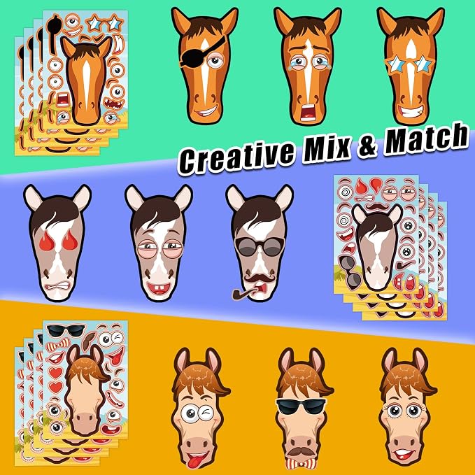 48 Sheets Create Funny Ponies Stickers, Make a Face Stickers - Image 4