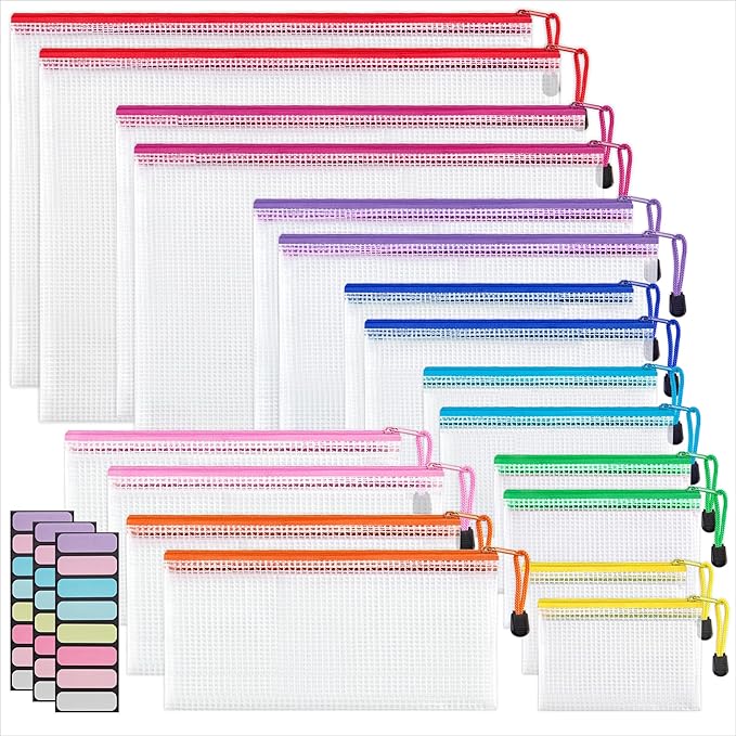 JARLINK 18 Pcs Mesh Zipper Pouch Bags, 8 Sizes Waterproof Zipper Bags | by JARLINK