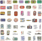 50 Pcs Vintage Sardine Fish Can Stickers, Retro Seafood Tin Label Ocean Fish - Image 3