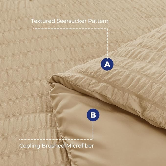 HYMOKEGE Khaki California King Comforter Set Seersucker 7 Pieces, All Season - Image 4