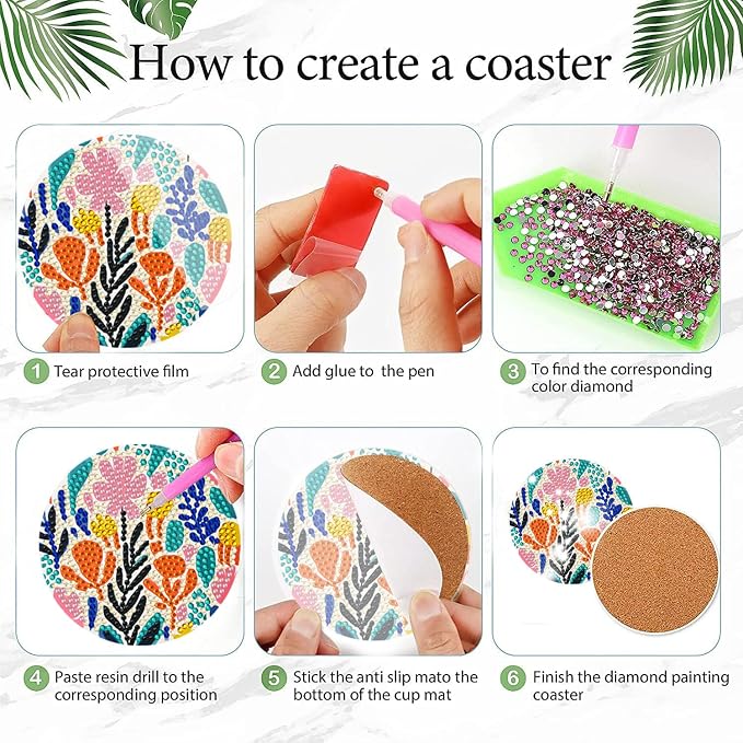 EWJRNSF 8 PCS Diamond Art Coasters Kit, Small Diamond Painting Coasters - Image 3