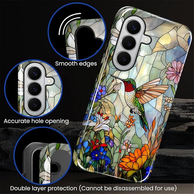 for Samsung Galaxy S26+ Case, Hummingbird Wildflower Stained Glass Pattern - Image 2